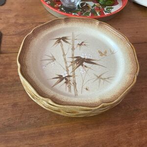 4 Vintage Mikasa Bamboo Grove Stoneware Dinner Plates